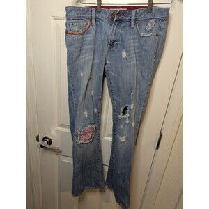 Old Navy Ultra Low Waist Boot-Cut Stretch Jeans Women's Size 8 Distressed